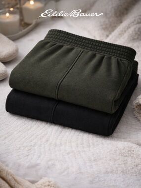 Eddie Bauer 2-Pack Fleece Joggers Small NEW Cozy Lounge Olive Black